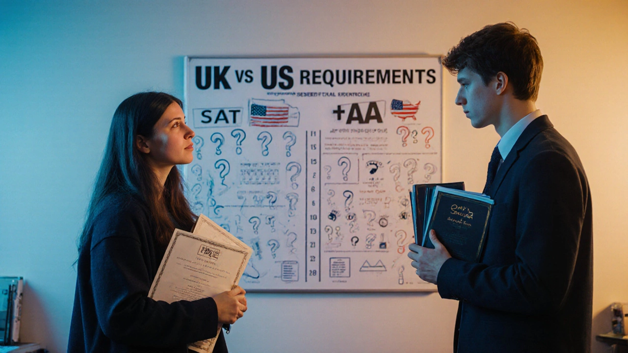 British and American students presenting qualifications in college admissions office