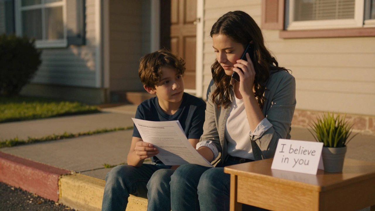 A teacher making a supportive phone call to a student outside their home.