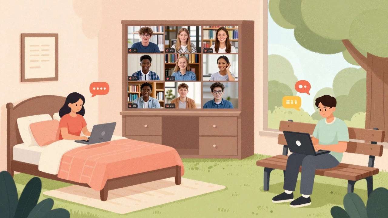 Students in different locations joined together in a virtual classroom.