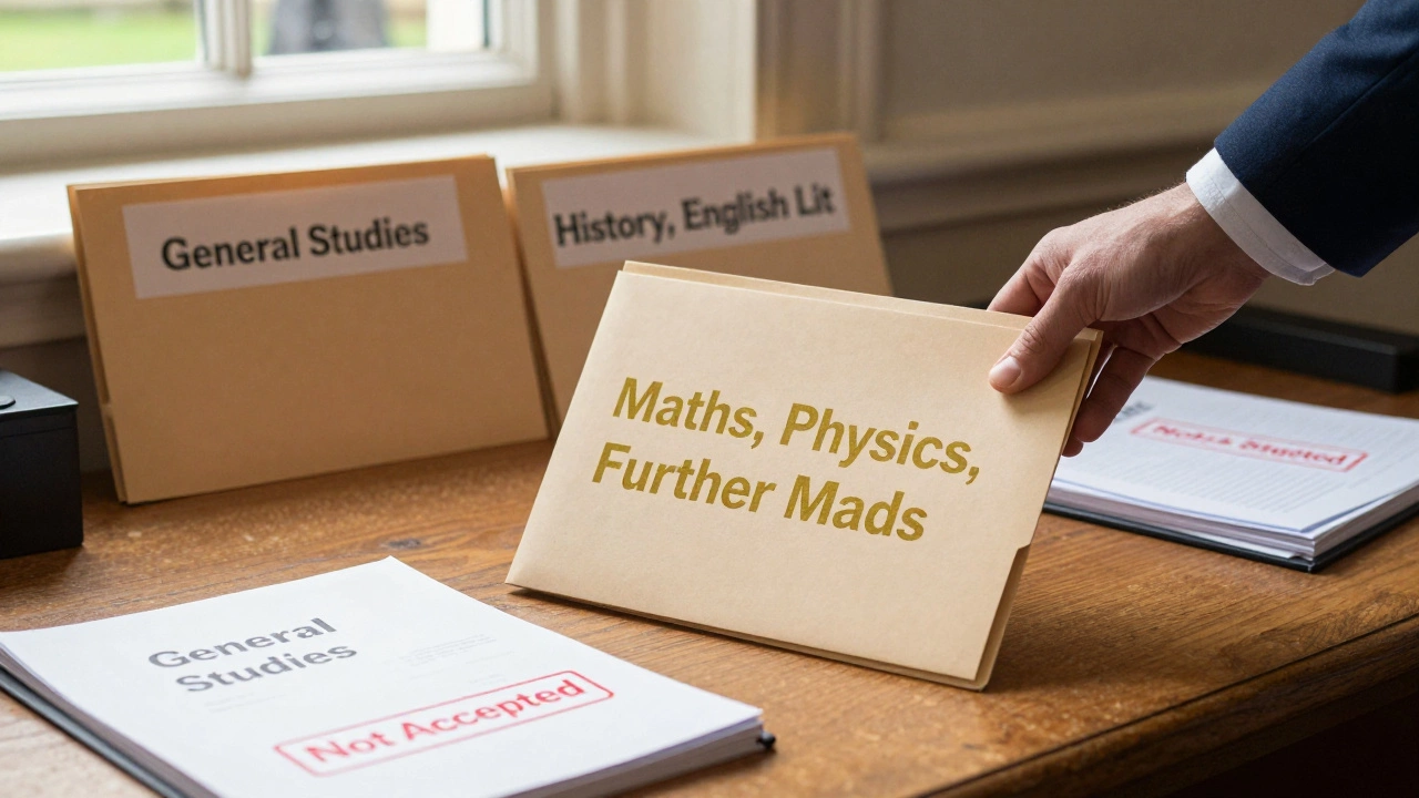Three A level folders on a university desk, one stamped &#039;Not Accepted&#039; and being pushed away.
