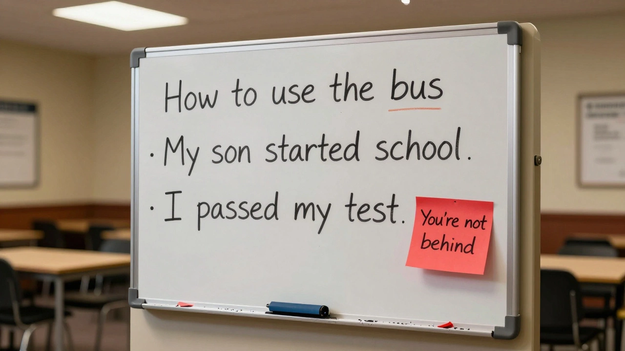 A community whiteboard filled with students' handwritten achievements and encouragement.