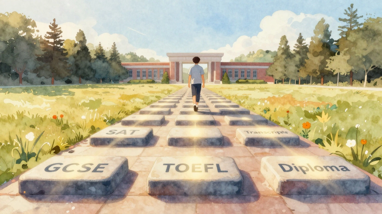 A symbolic path of stepping stones leading to a university gate.