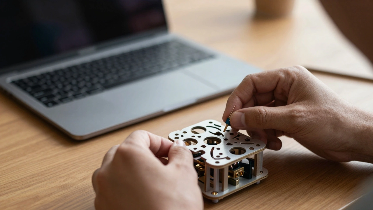 Hands assembling a device to represent experiential learning