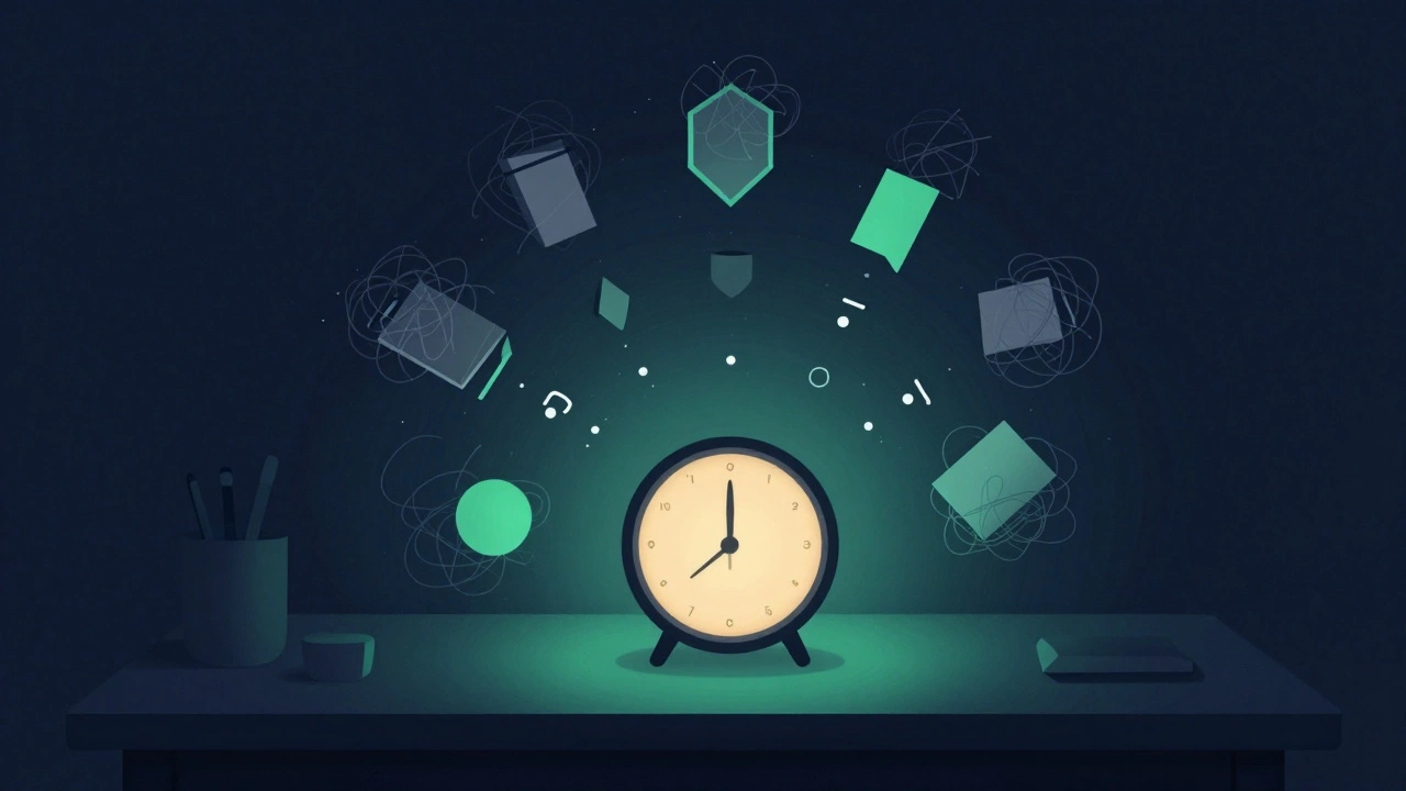 Minimalist timer surrounded by shields against distractions