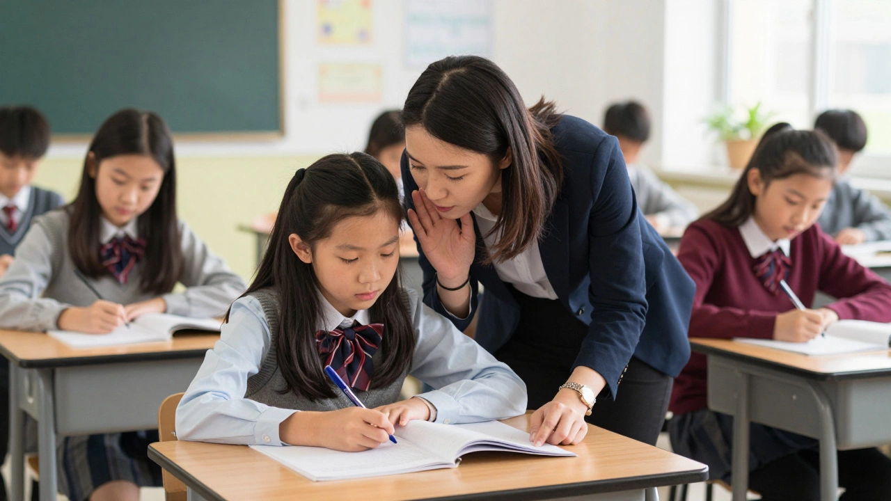 Shadow teacher supporting a student in a classroom