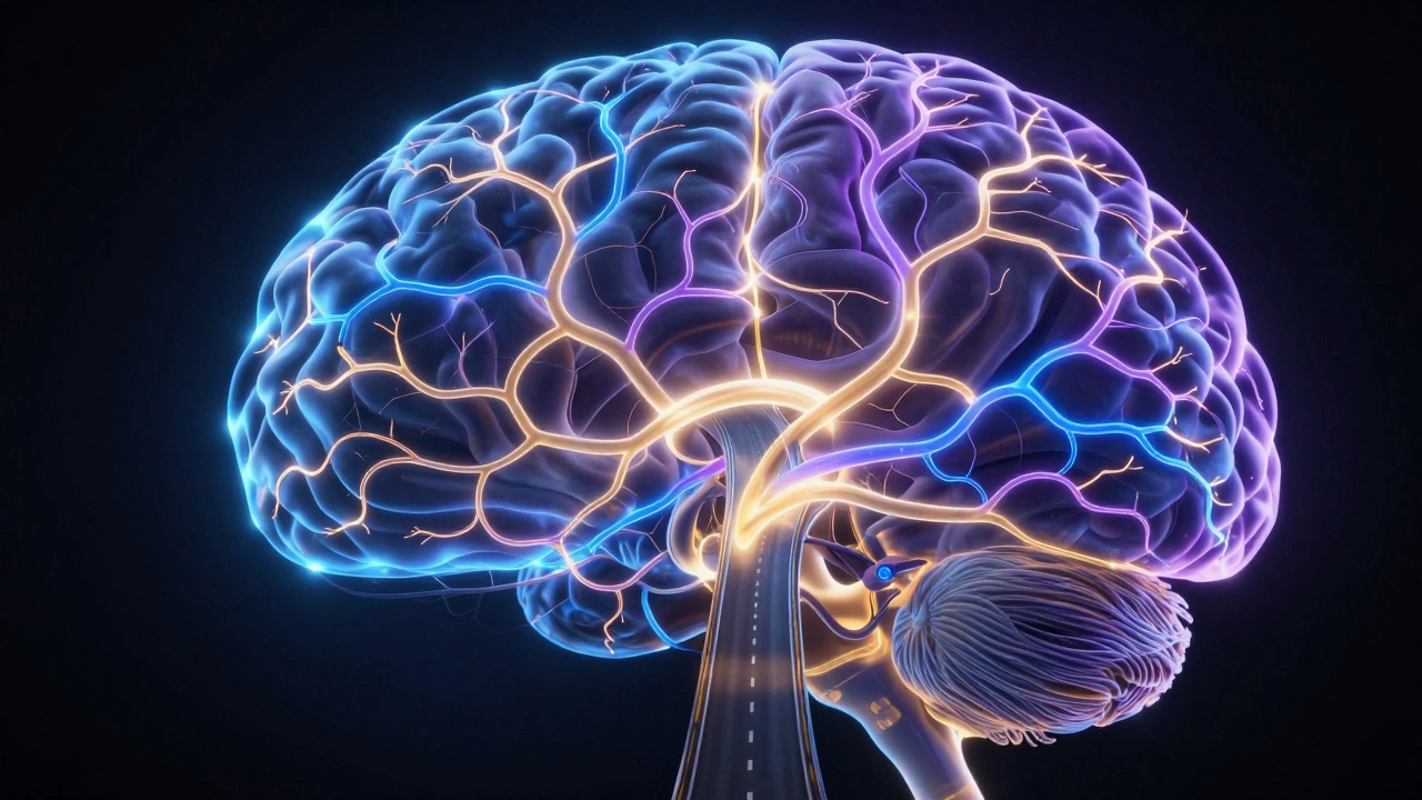 Abstract glowing neural pathways showing alternative brain connections