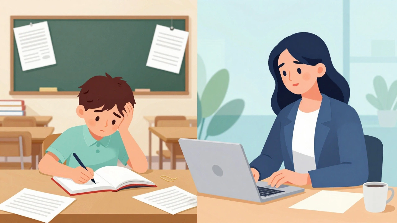 Child struggling with reading vs adult using tech aids successfully