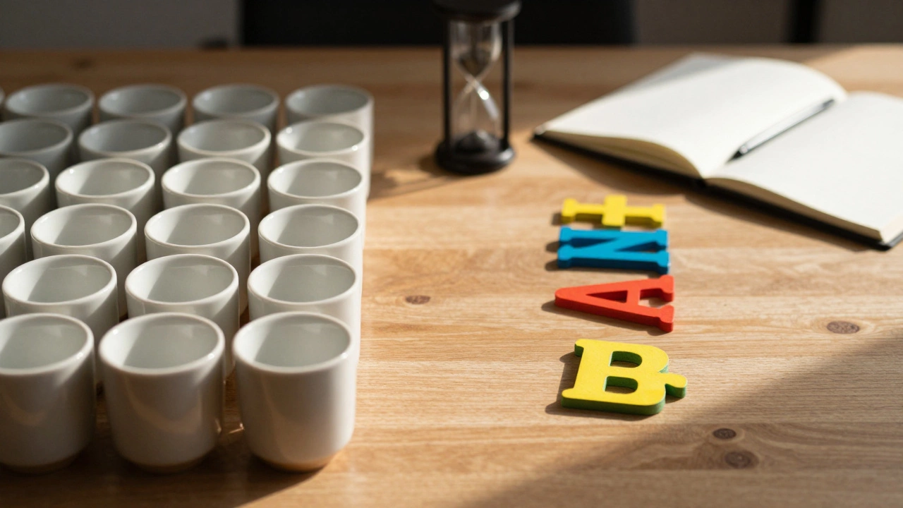 Desk scene comparing orderly routine for autism vs clutter for ADHD
