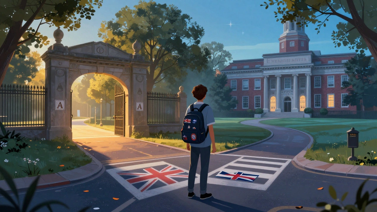 Student choosing between UK and US university pathways