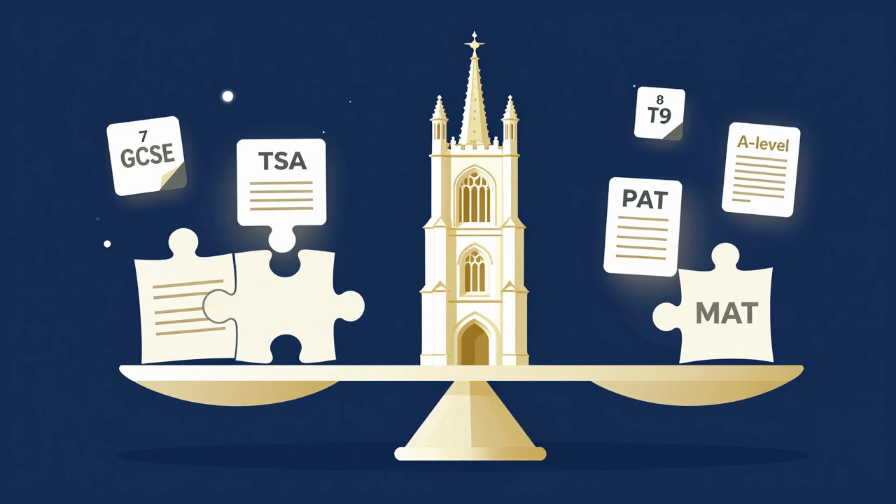 Conceptual graphic showing balanced university admission criteria
