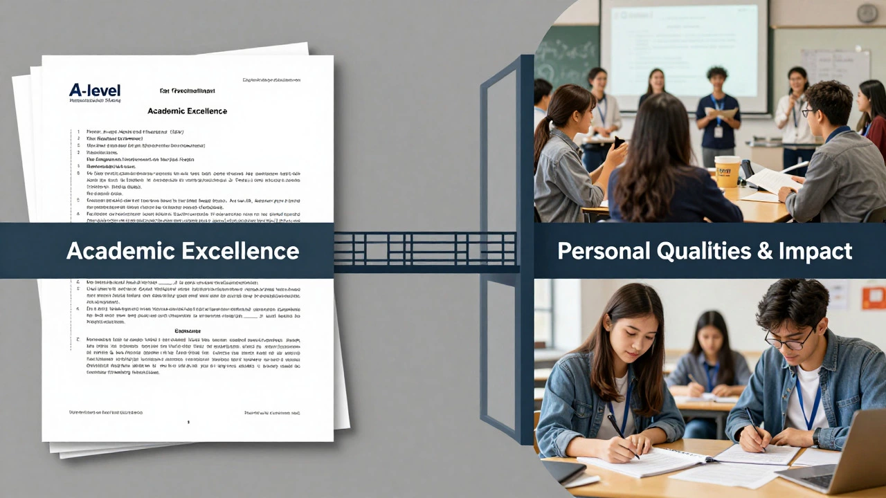 Conceptual image showing balance between academic records and personal qualities in college admissions