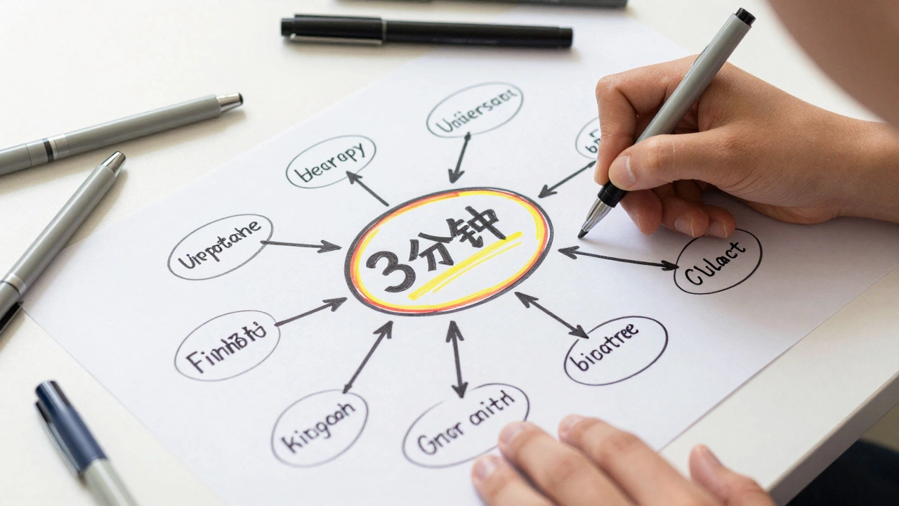 Hands drawing a colorful mind map on paper to synthesize study material quickly