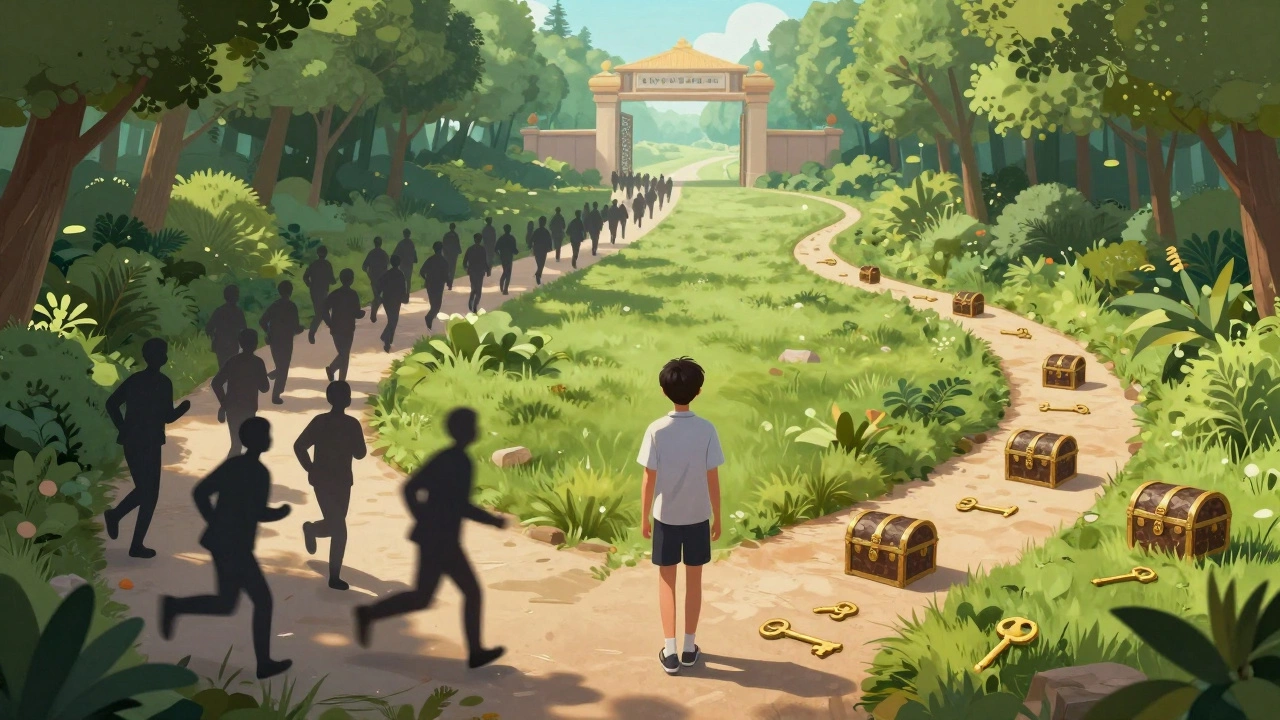 Illustration of student choosing quiet path with small rewards