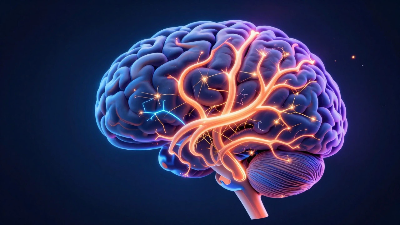 Abstract brain visualization showing new neural pathways forming