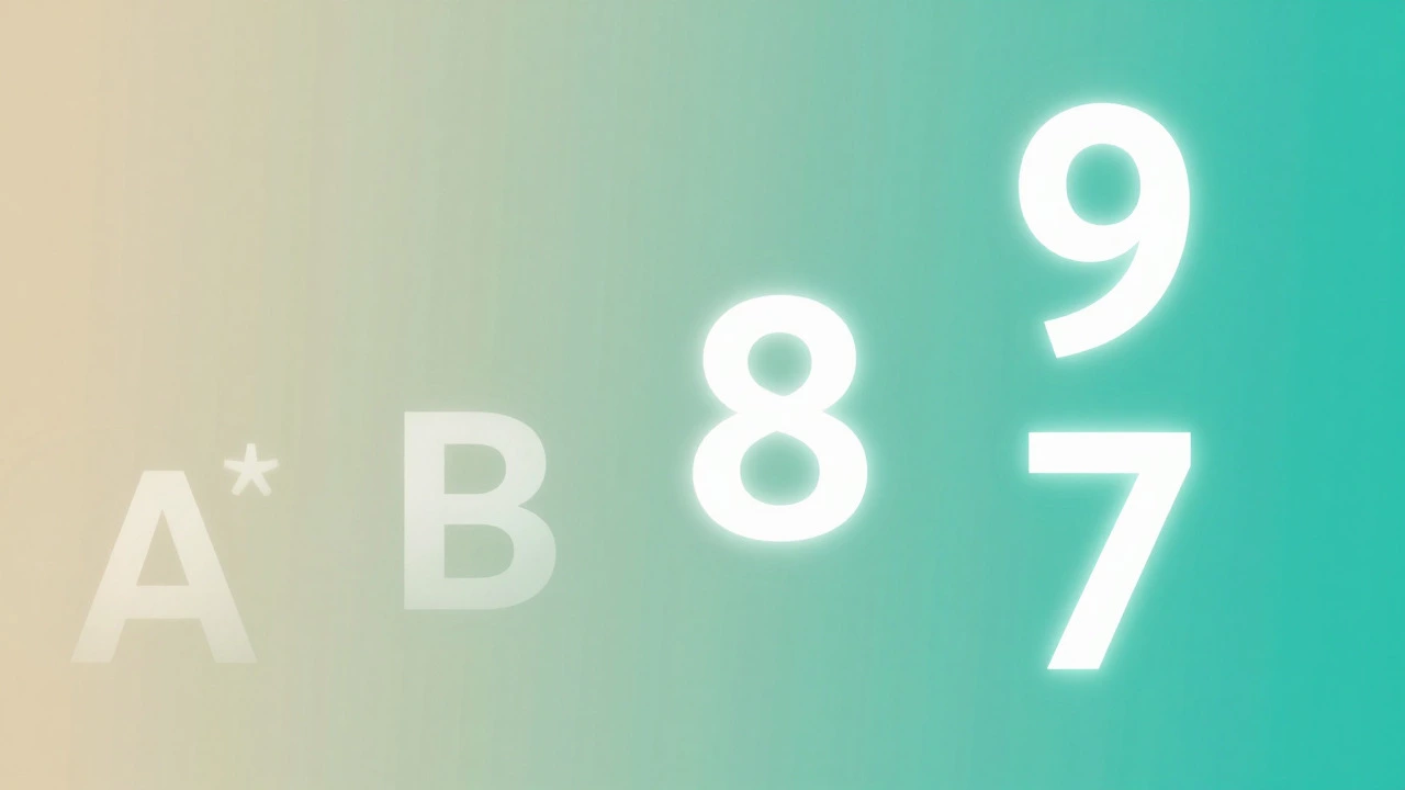Abstract visualization of grade system change from letters to numbers