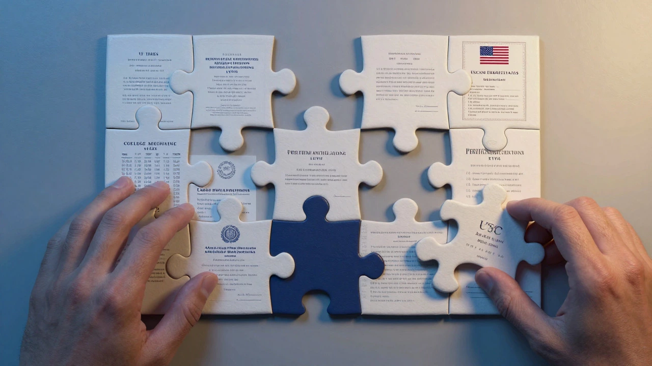 Conceptual art of hands assembling a puzzle representing academic records