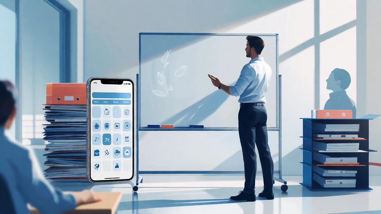 A conceptual image of a tutor organizing tools for business growth.