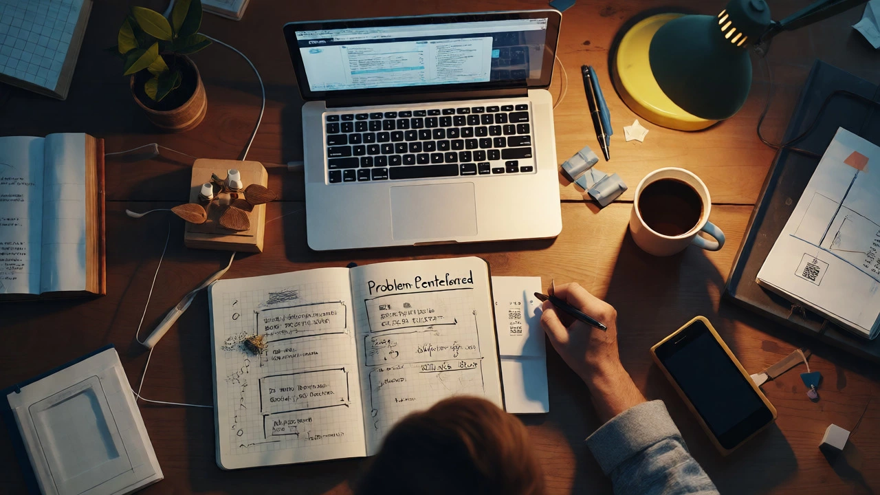 An adult professional working late, applying new skills to solve a practical problem.