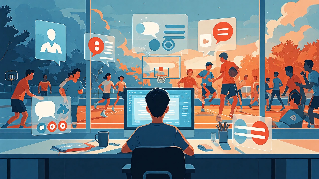 Student studying with digital and social connections