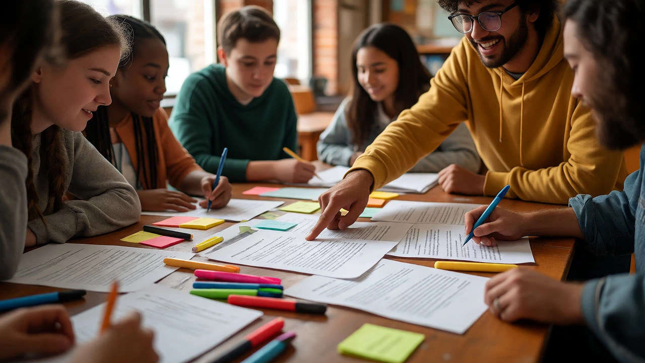 Students reviewing tailored scholarship essays together